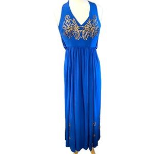 Vintage Tracey Reese New York Blue Maxi Silk dress Womens 6